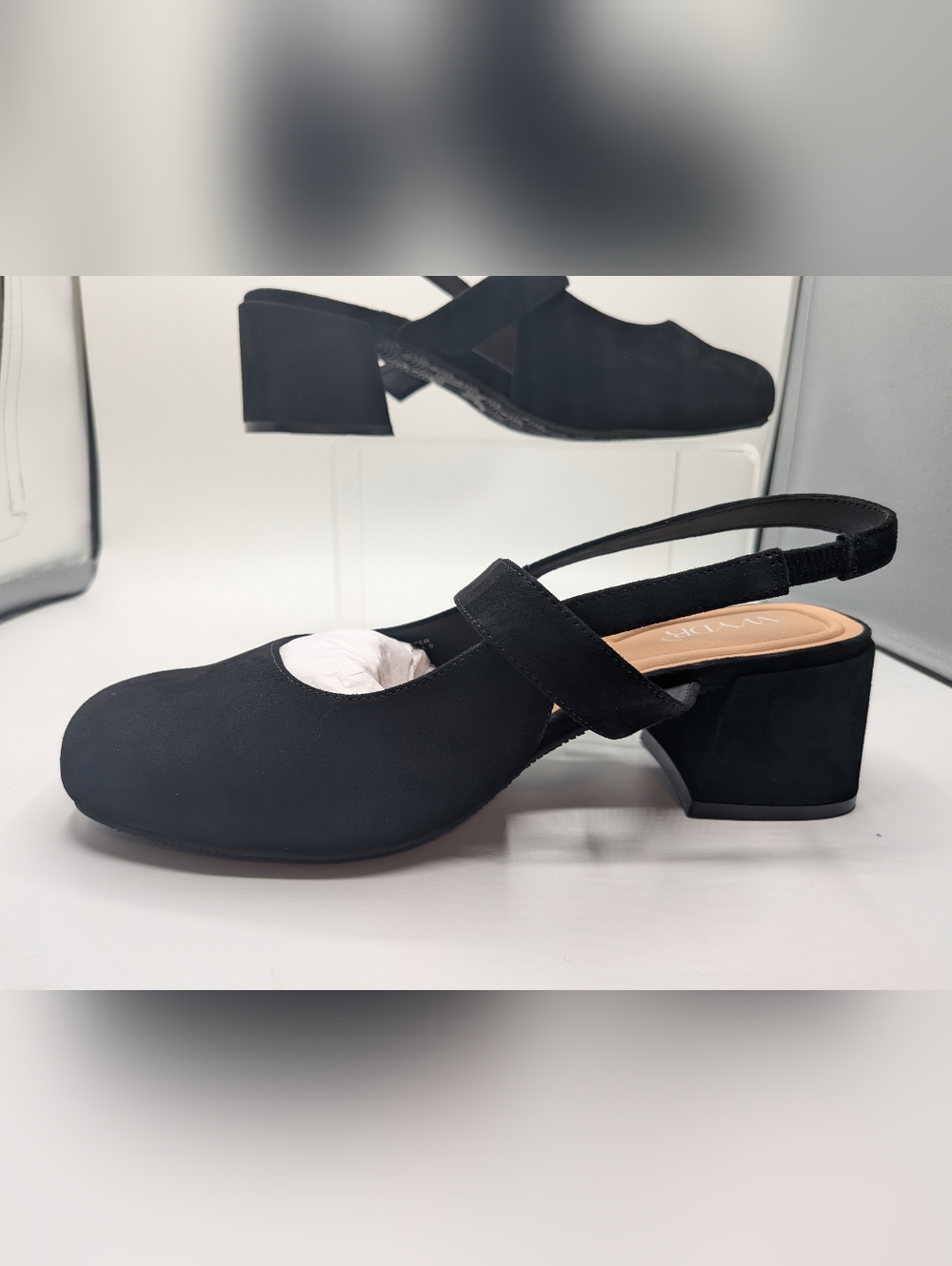 Slingback Mary Jane -NWB-9WW SUEDE Black - Picture 10 of 15